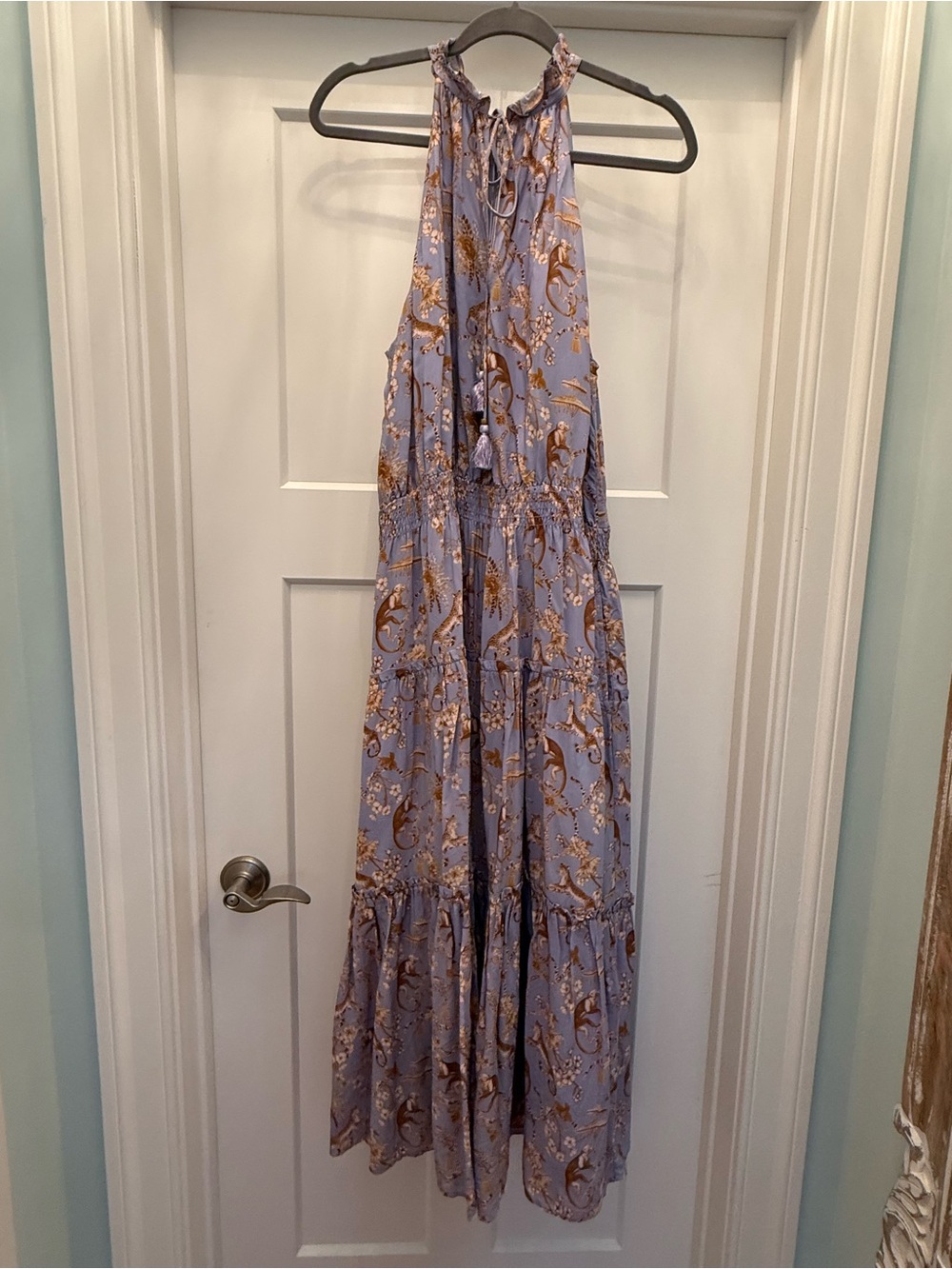 Nicoblu lavender halter maxi dress with monkey print size XL